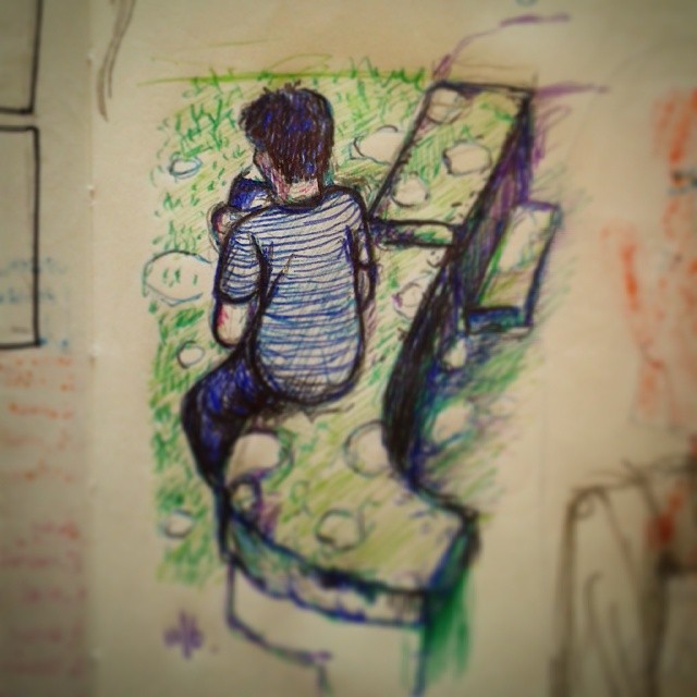 5/#365. Random dude eating chop suey(?) on the wall outside. Coloured ballpoint whilst waiting for fluid cache and landsat download. http://instagram.com/p/pGqoMmHy9m/
