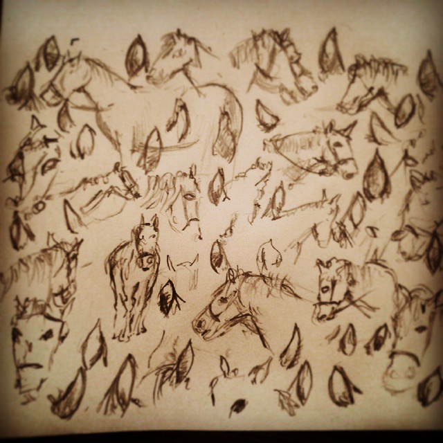 76/365. Horses in motion. With special emphasis on the ears. Pencil. Notebook: Ethel. https://instagram.com/p/u225_NHyy9/