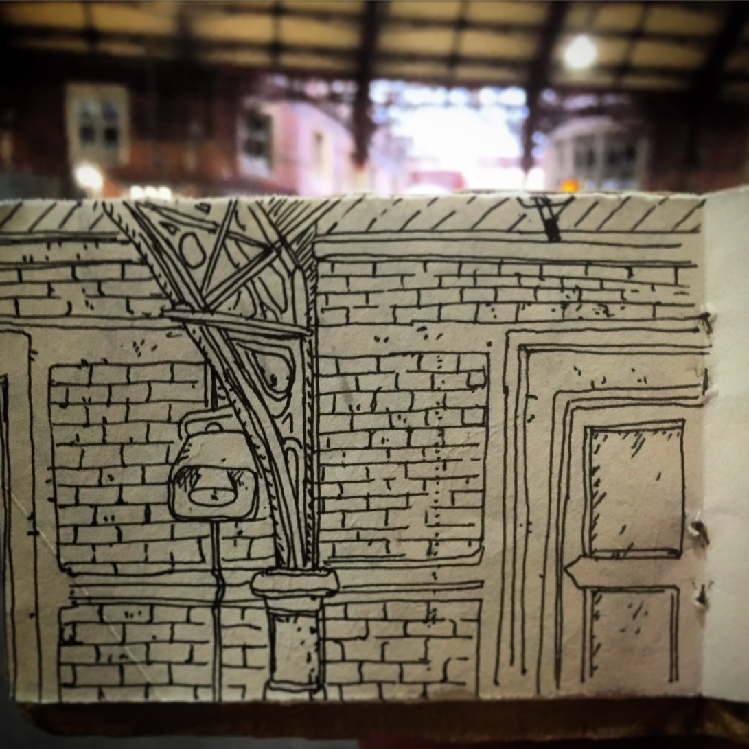 124/365 Architectural detail, Bristol Temple Meads Railway Station. Waiting on Platform 5, sllightly hungover. There is no Platform 14. 15 mins V-ball Notebook: Artemis