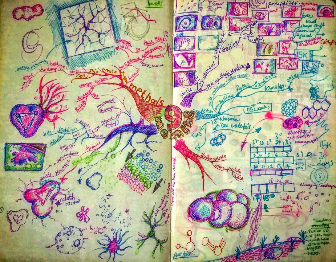 Notebook Ethel, Spread Twenty-Six. Mind mapping notes for the content graphics of Countdown To Life. Ideas, concepts, storyboards, techniques. 📓 🕷 💓